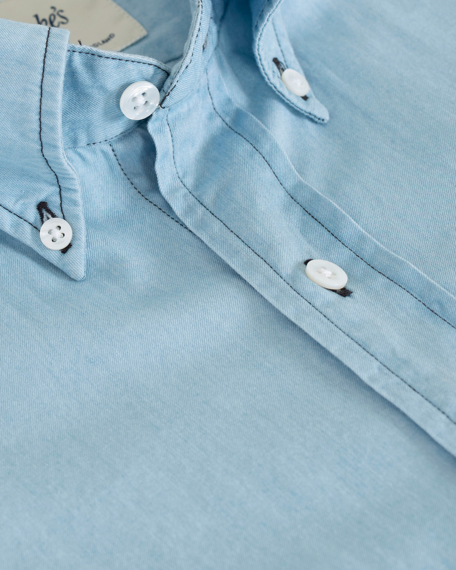 Mies | Kauluspaidat | Drake's | Slim Fit Denim Pocket Shirt Light Washed