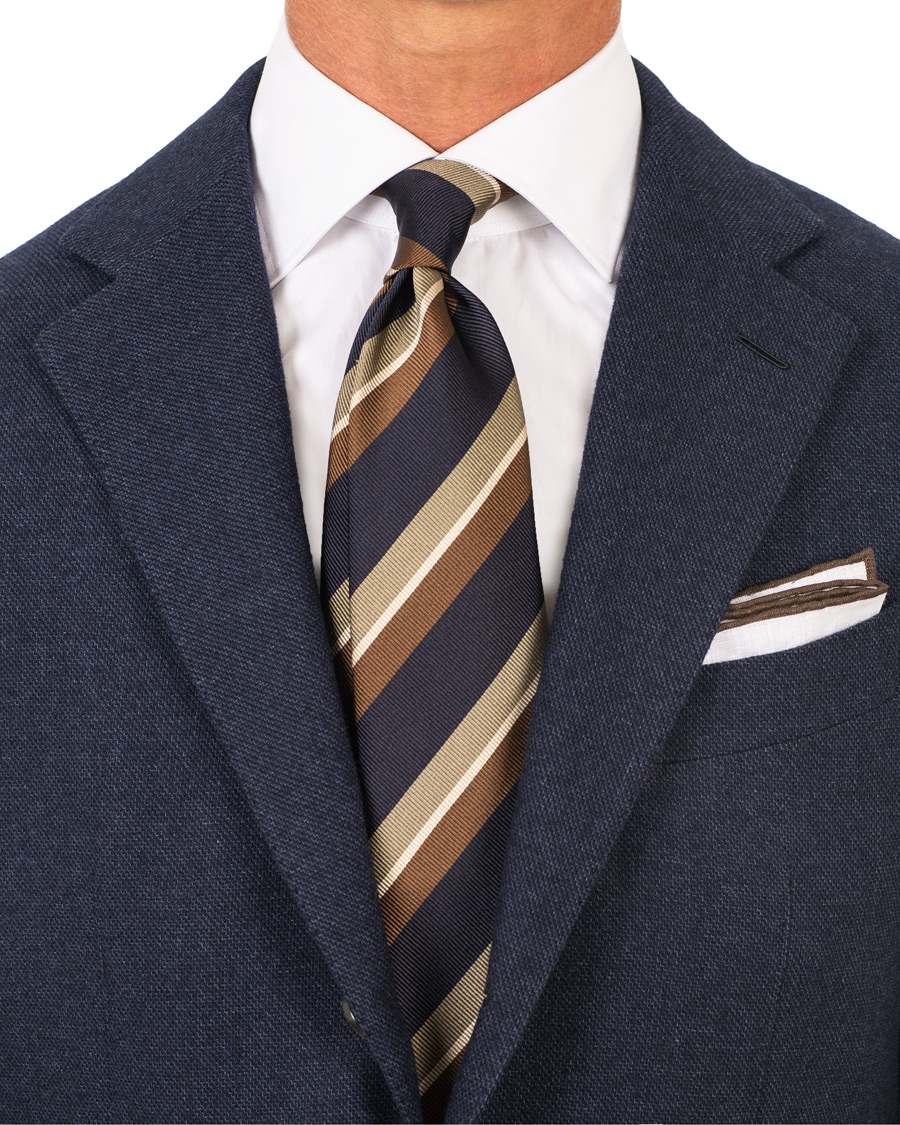 Mies |  | Drake's | Silk Stripe 8 cm Tie Navy/Brown