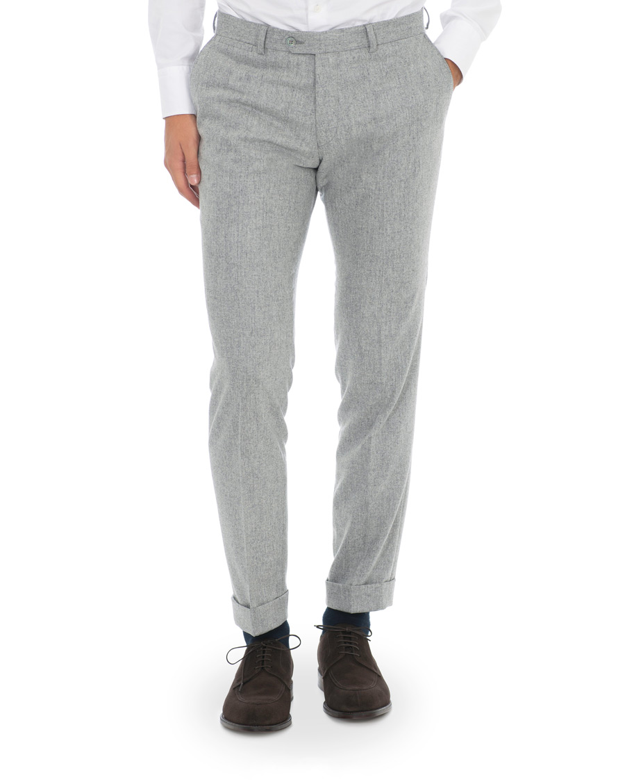Mies |  | Oscar Jacobson | Dean Turn Up Flannel Trousers Light Grey