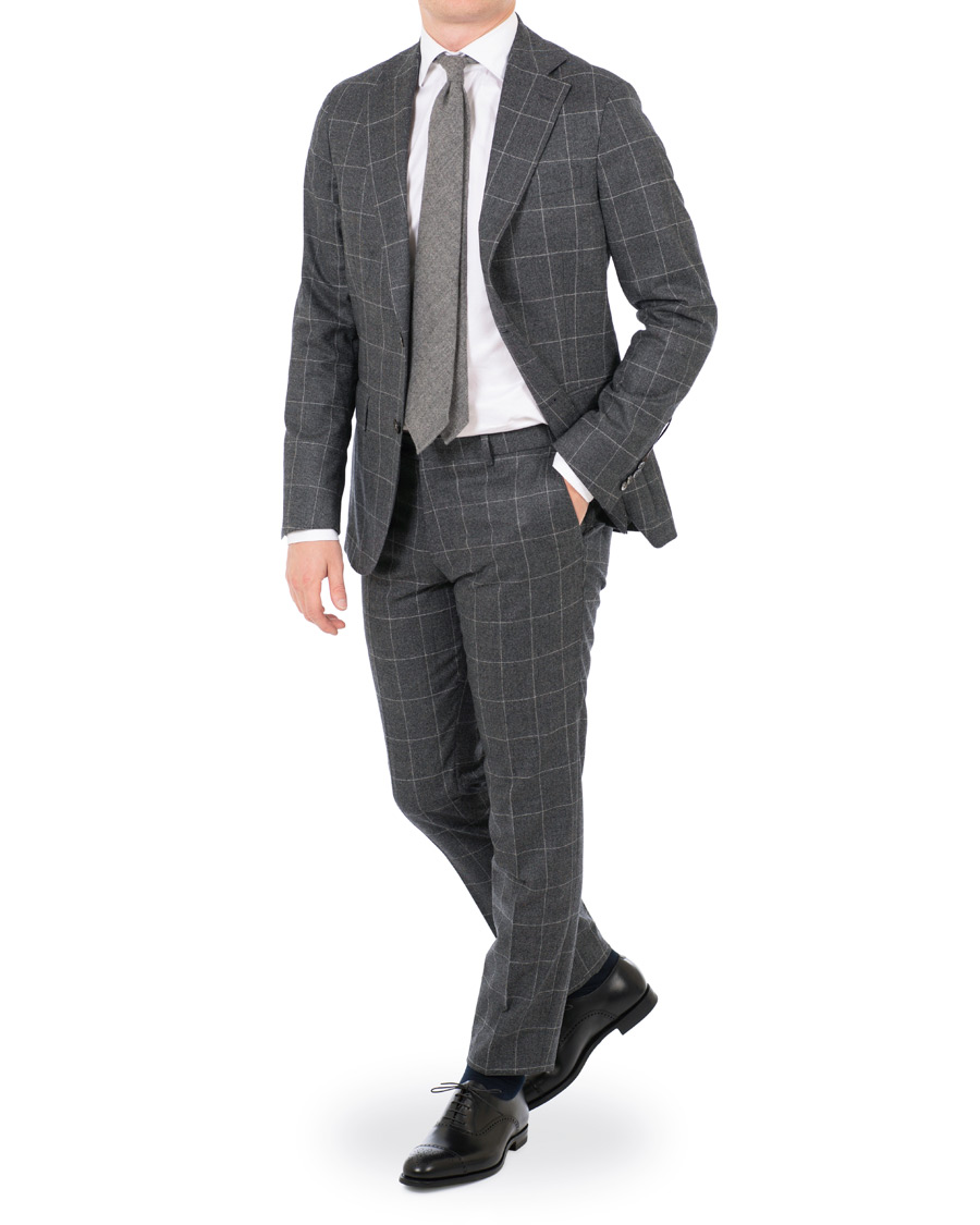 Mies | Puvut | Oscar Jacobson | Egel Super 120 Wool Vitale Barberis Check Suit Grey