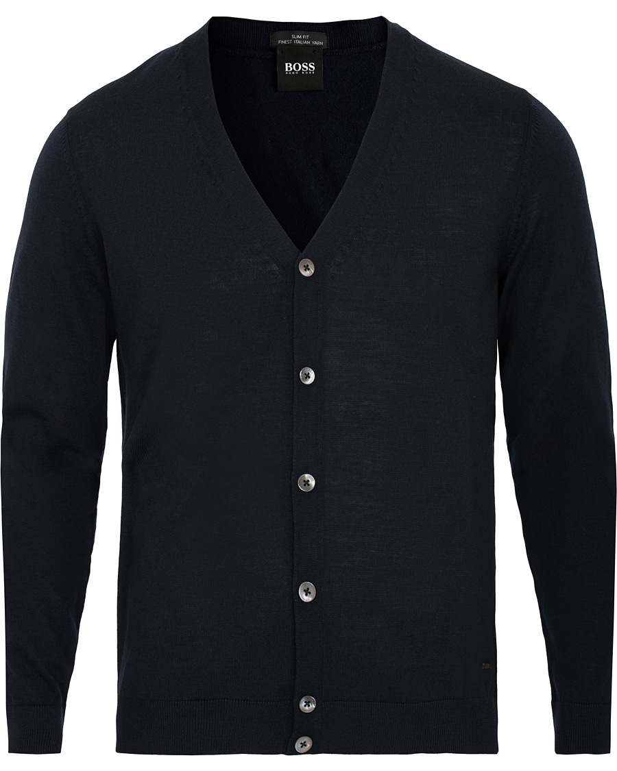 Mies | Puserot | BOSS BLACK | BOSS Mardon Extra Fine Merino Cardigan Dark Navy
