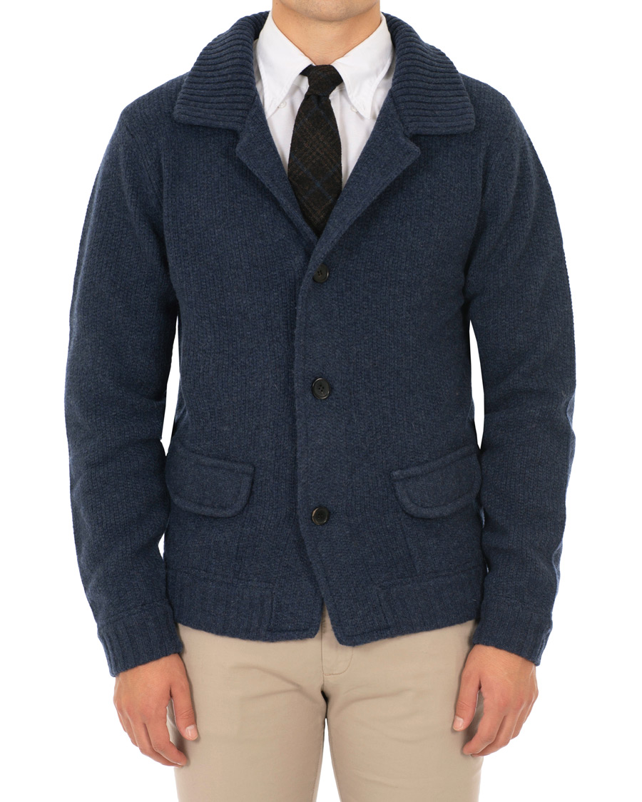 Mies | Puserot | Stenströms | Merino Wool Knitted Cardigan Navy