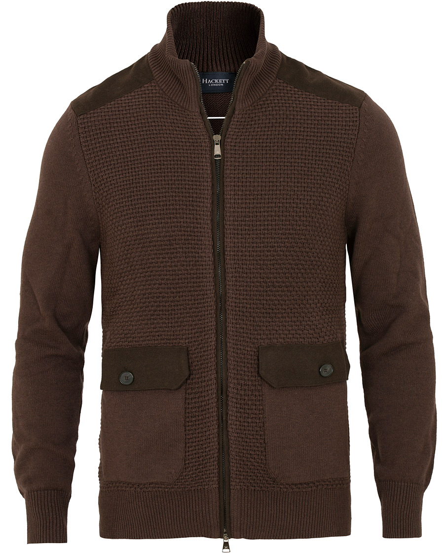 Mies | Puserot | Hackett | Flannel Textured Full Zip Brown