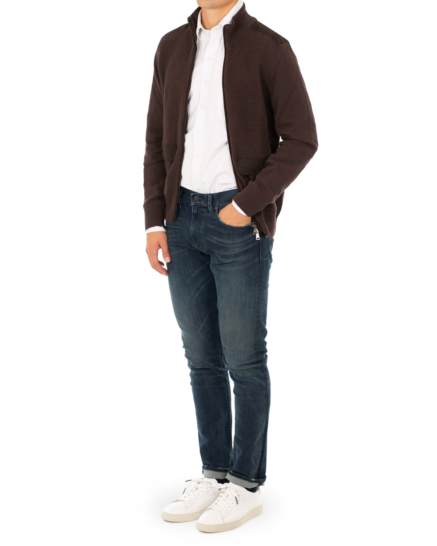 Mies | Puserot | Hackett | Flannel Textured Full Zip Brown