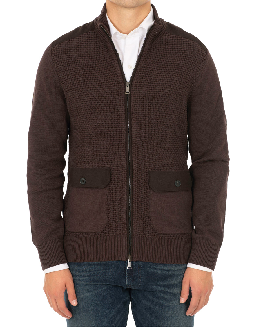 Mies | Puserot | Hackett | Flannel Textured Full Zip Brown