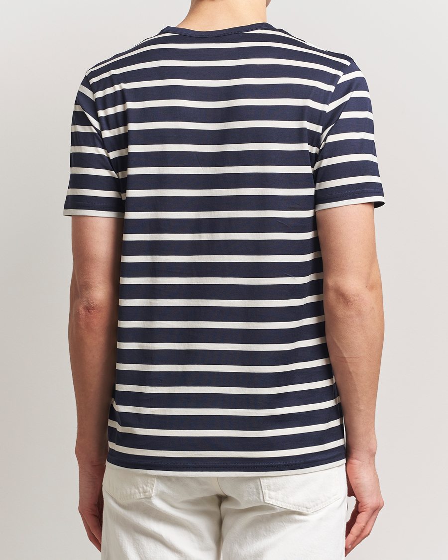 Mies | T-paidat | Sunspel | Striped Crew Neck Q82 Cotton T-Shirt Navy/Ecru
