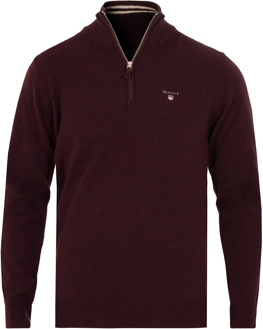 Mies | Puserot | Gant | Superfine Lambswool Half Zip Dark Burgundy Melange