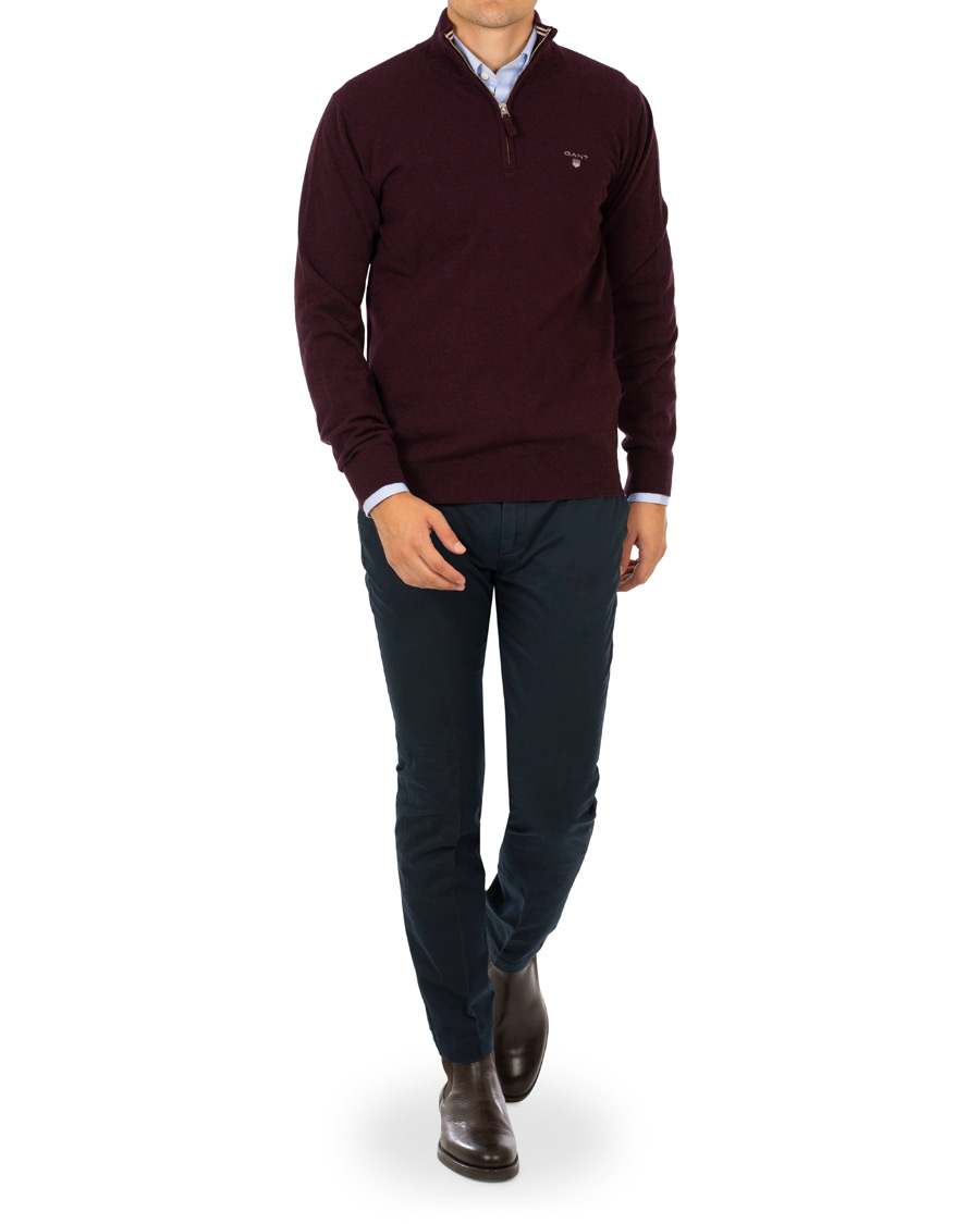Mies | Puserot | Gant | Superfine Lambswool Half Zip Dark Burgundy Melange
