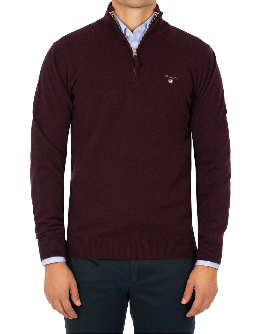 Mies | Puserot | Gant | Superfine Lambswool Half Zip Dark Burgundy Melange