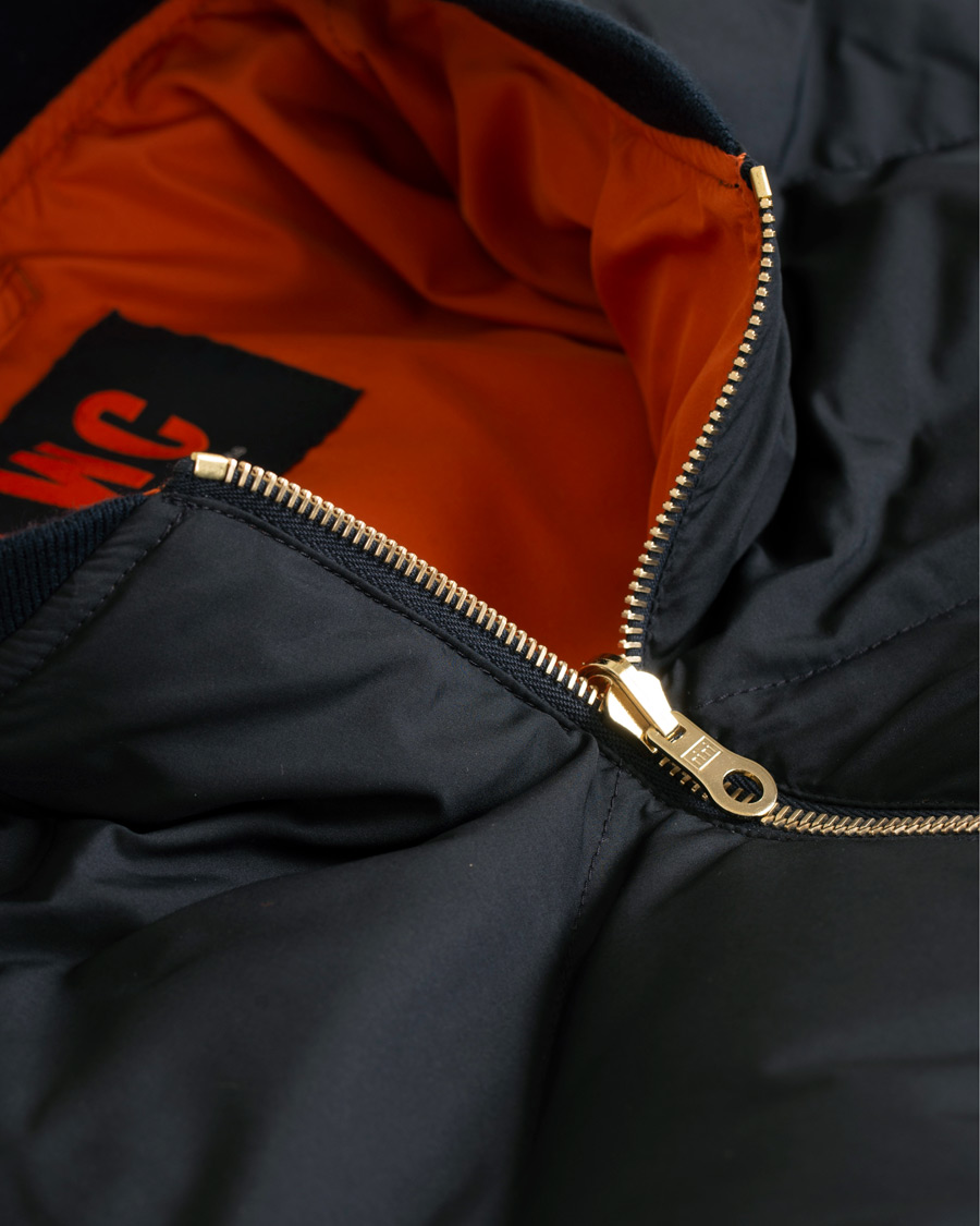 Mies | Takit | The Workers Club | Reversible Down Filled Bomber Navy/Orange