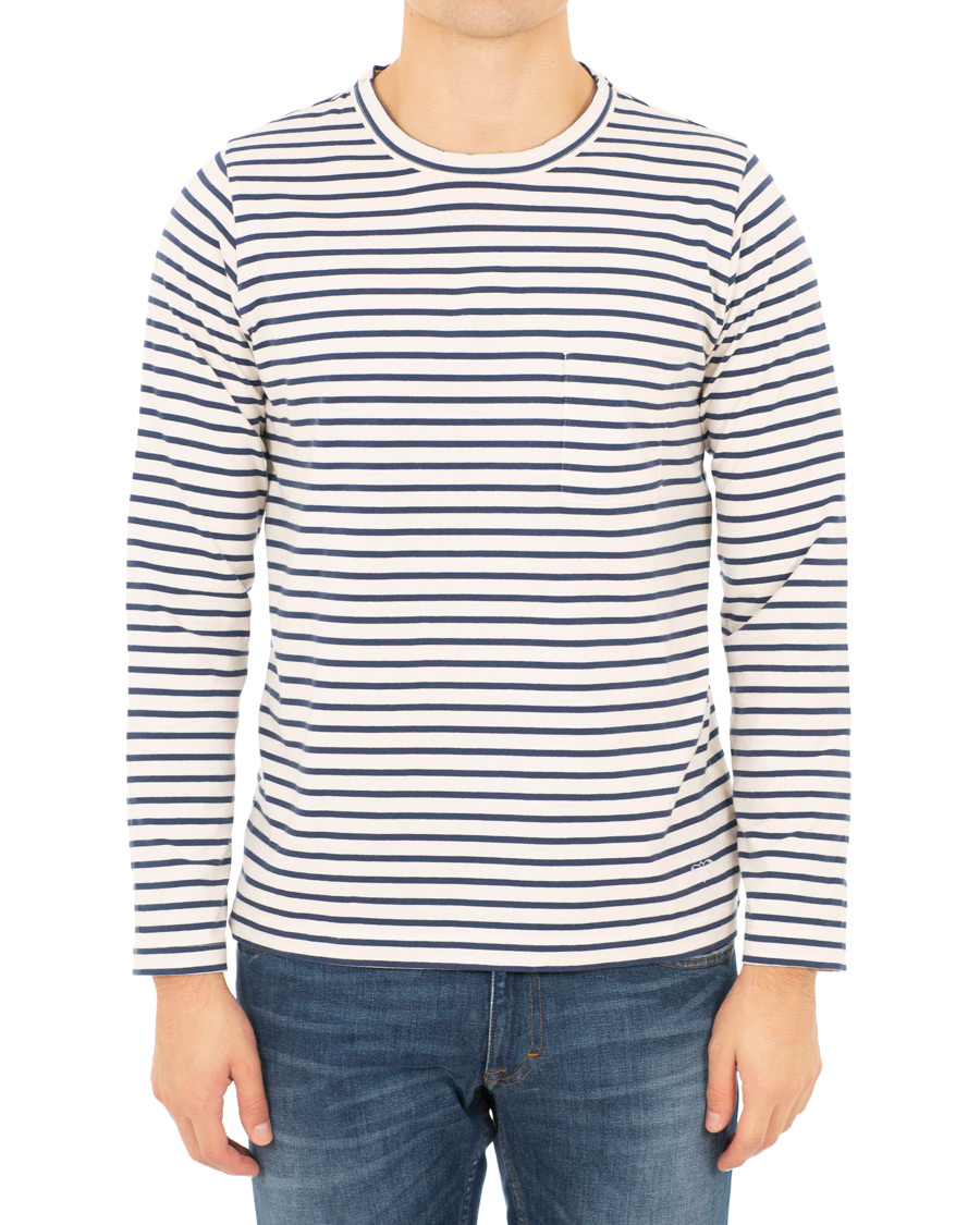 Mies | T-paidat | The Workers Club | Breton Stripe Sweater White/Navy