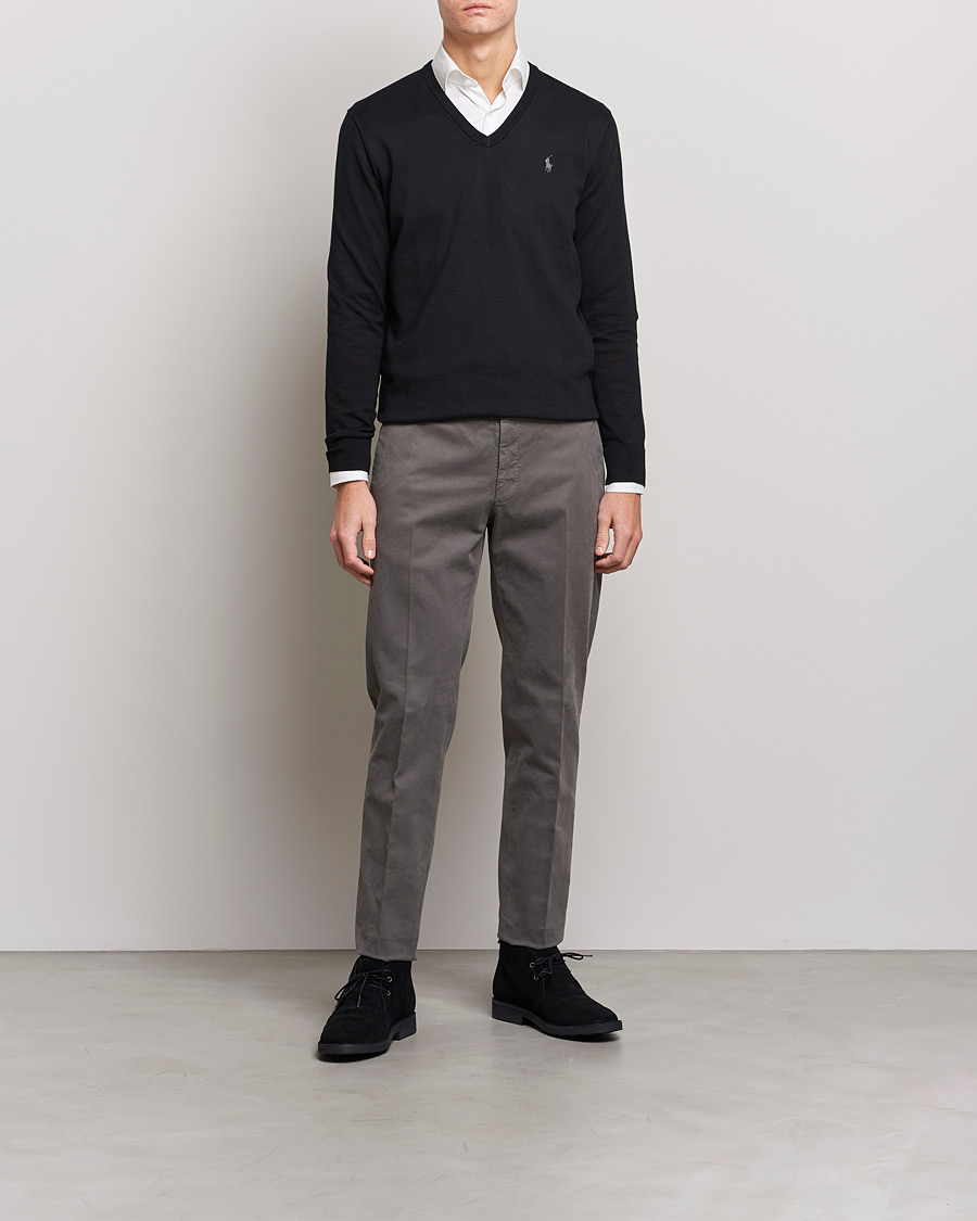 Mies |  | Polo Ralph Lauren | Pima Cotton V-neck Pullover Polo Black