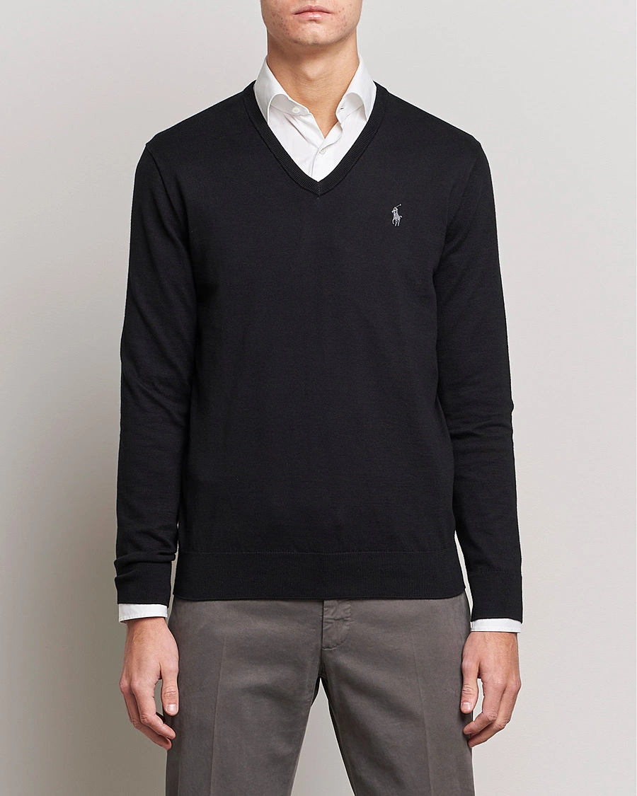 Mies |  | Polo Ralph Lauren | Pima Cotton V-neck Pullover Polo Black