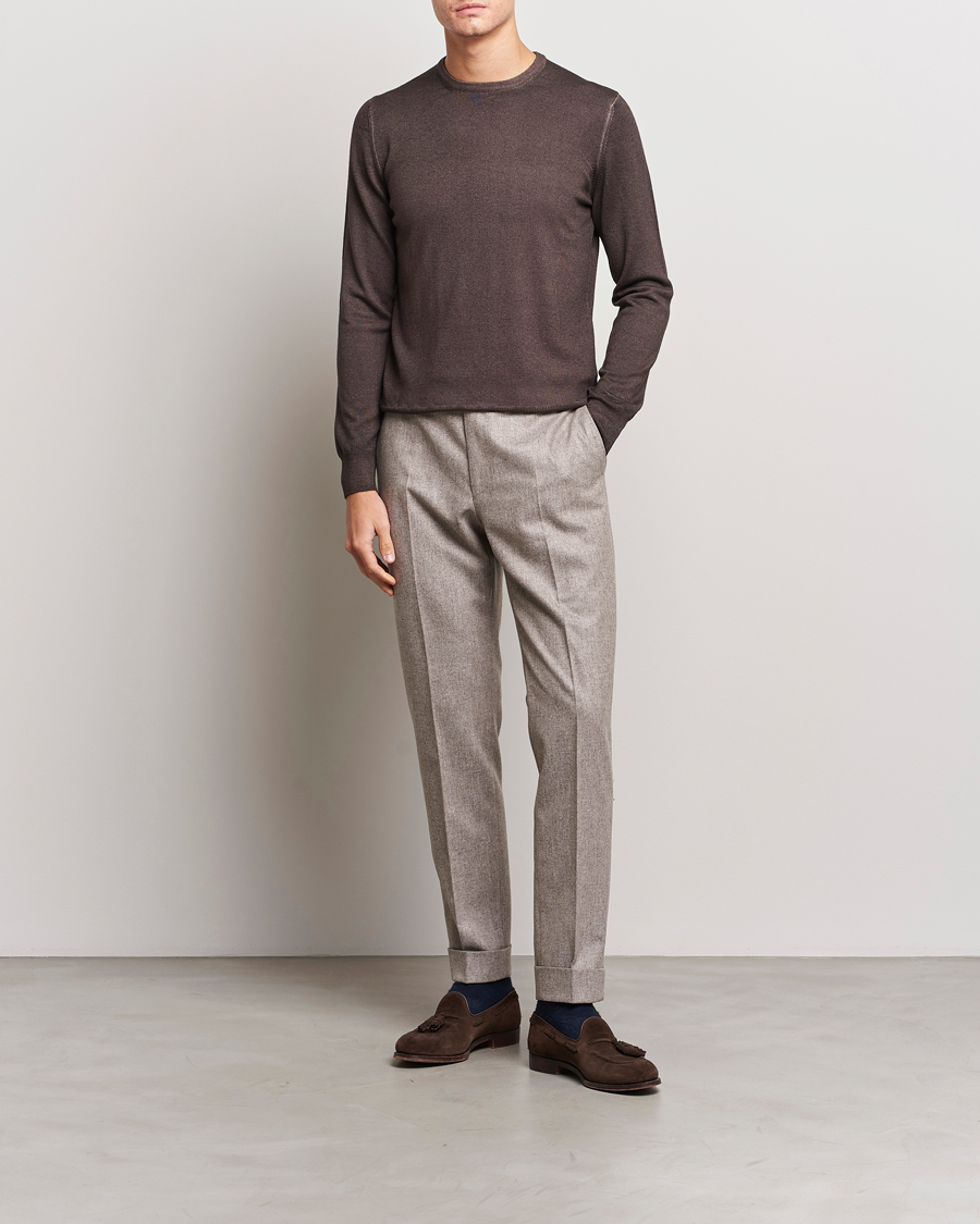 Mies | Puserot | Gran Sasso | Vintage Merino Fashion Fit Crew Neck Pullover Brown