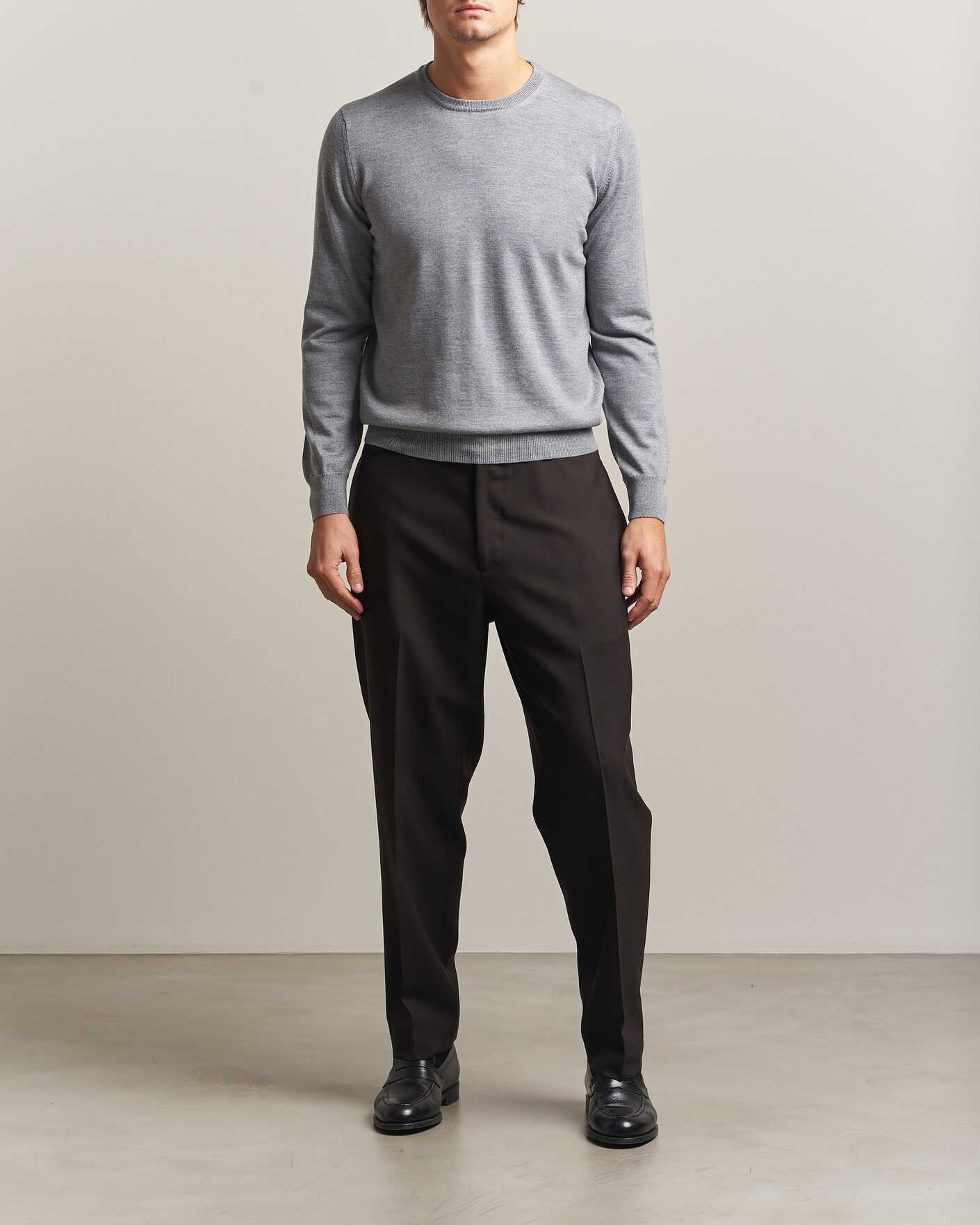 Mies | Puserot | Gran Sasso | Merino Fashion Fit Crew Neck Pullover Light Grey