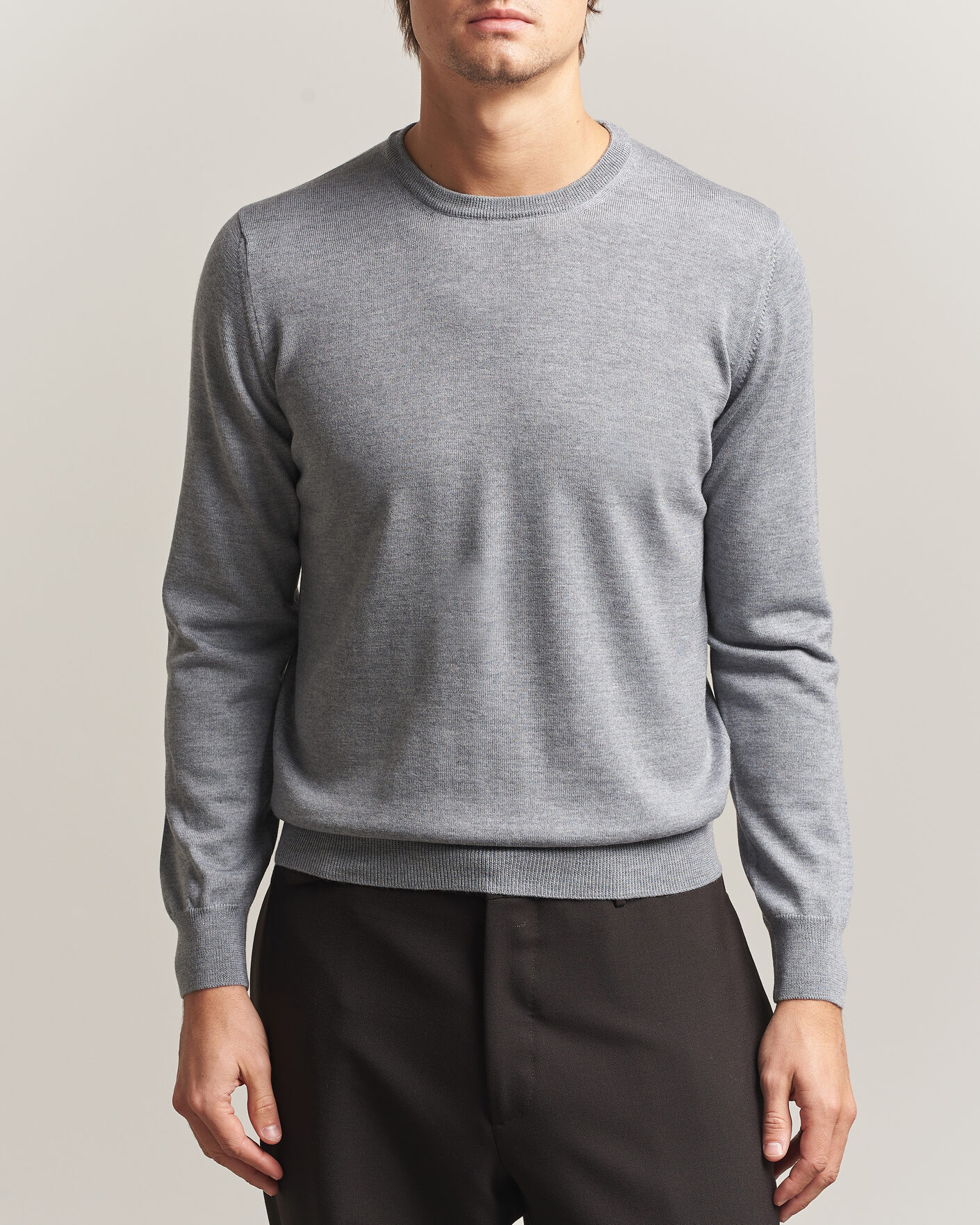 Mies | Puserot | Gran Sasso | Merino Fashion Fit Crew Neck Pullover Light Grey