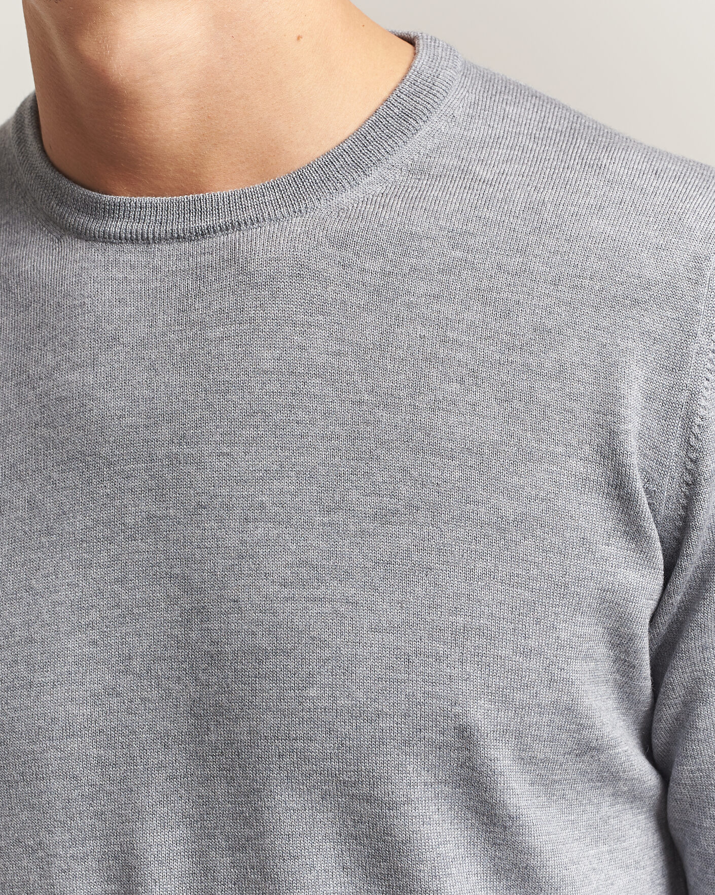 Mies | Puserot | Gran Sasso | Merino Fashion Fit Crew Neck Pullover Light Grey