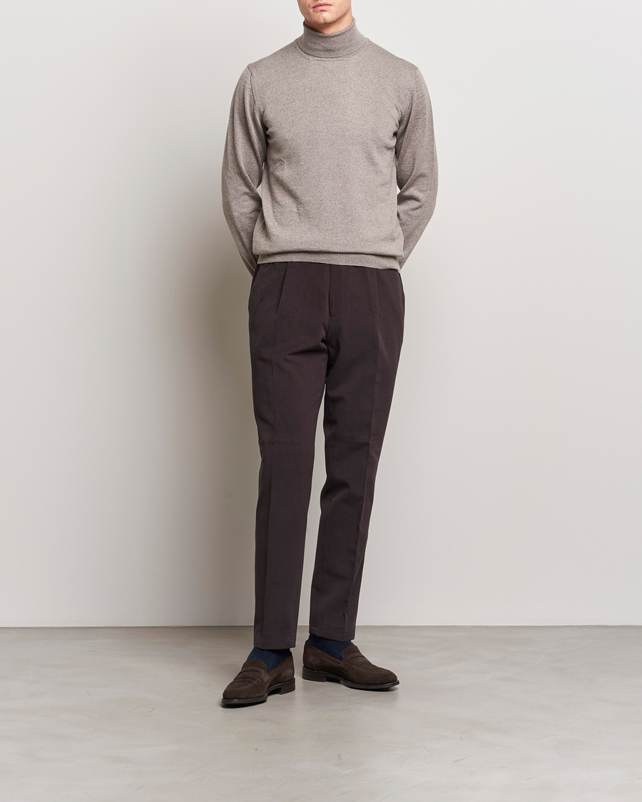 Mies | Puserot | Gran Sasso | Merino Fashion Fit Rollneck Beige