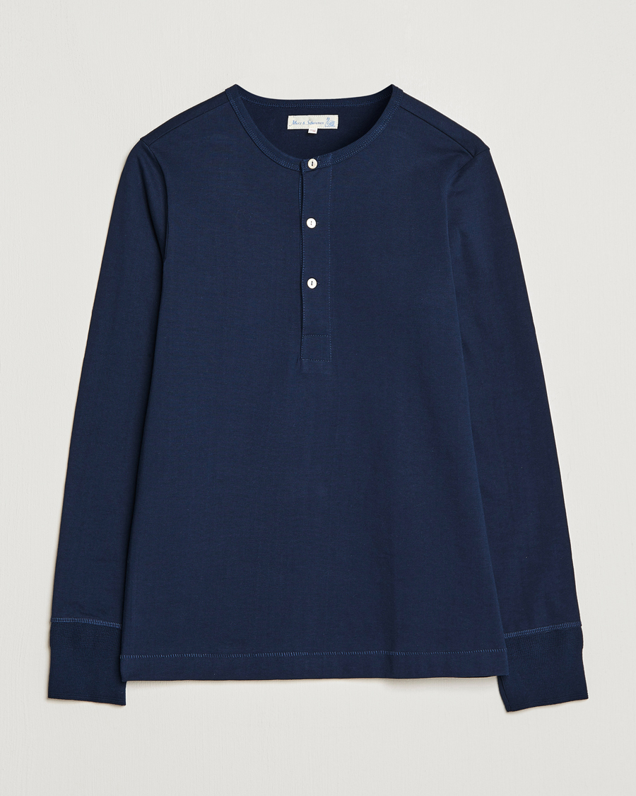 Mies | Puserot | Merz b. Schwanen | Classic Organic Cotton Henley Sweater Ink Blue