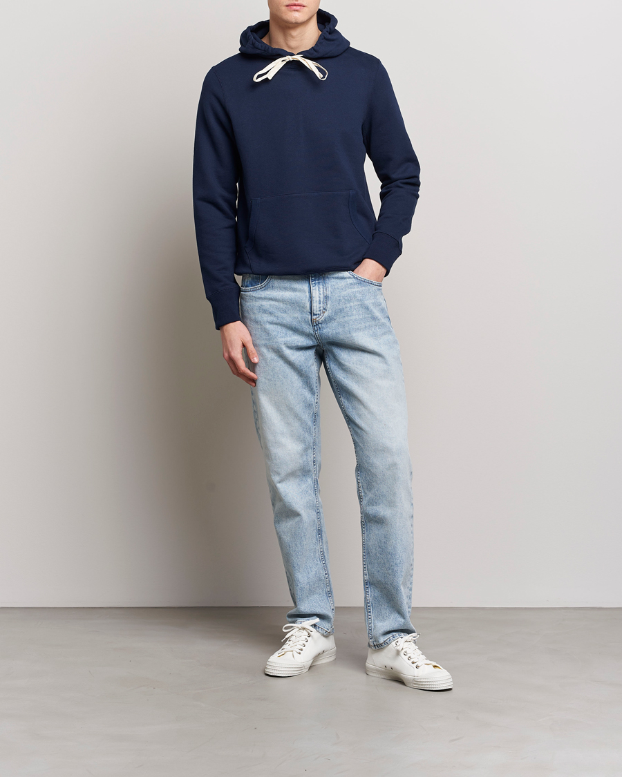 Mies | Puserot | Merz b. Schwanen | Cotton Loopwheeled Hoodie Ink Blue