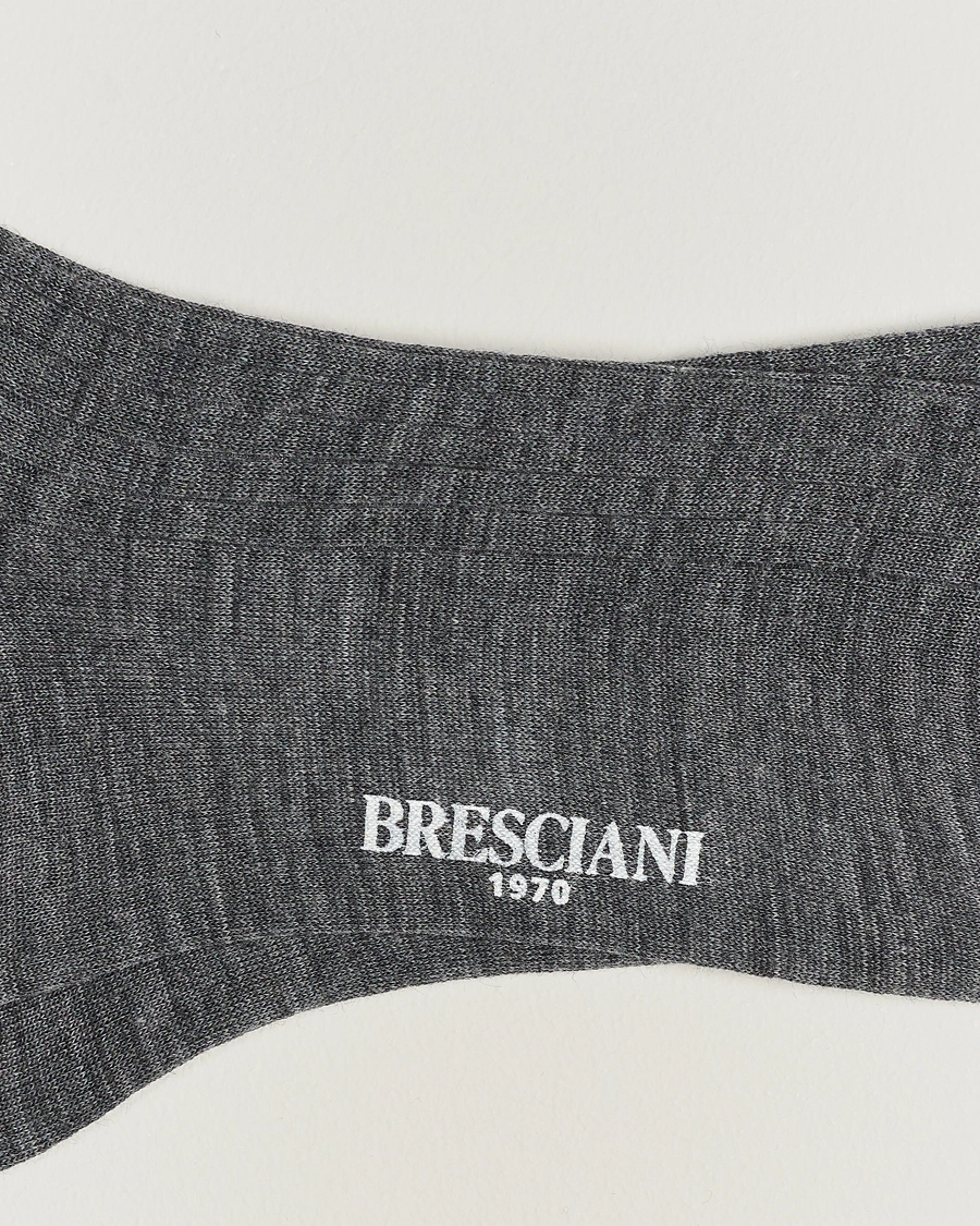 Mies |  | Bresciani | Wool/Nylon Ribbed Short Socks Medium Grey