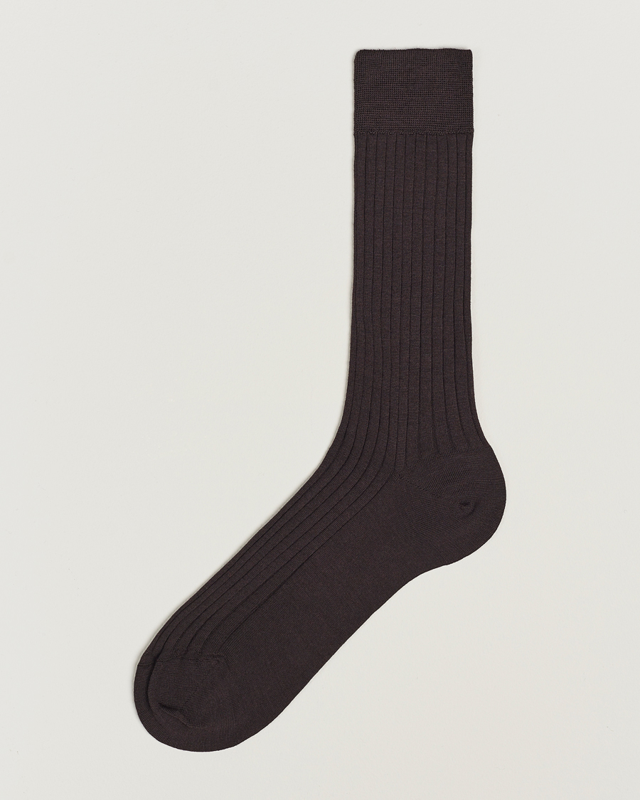 Miehet | Italian Department | Bresciani | Wool/Nylon Ribbed Short Socks Brown