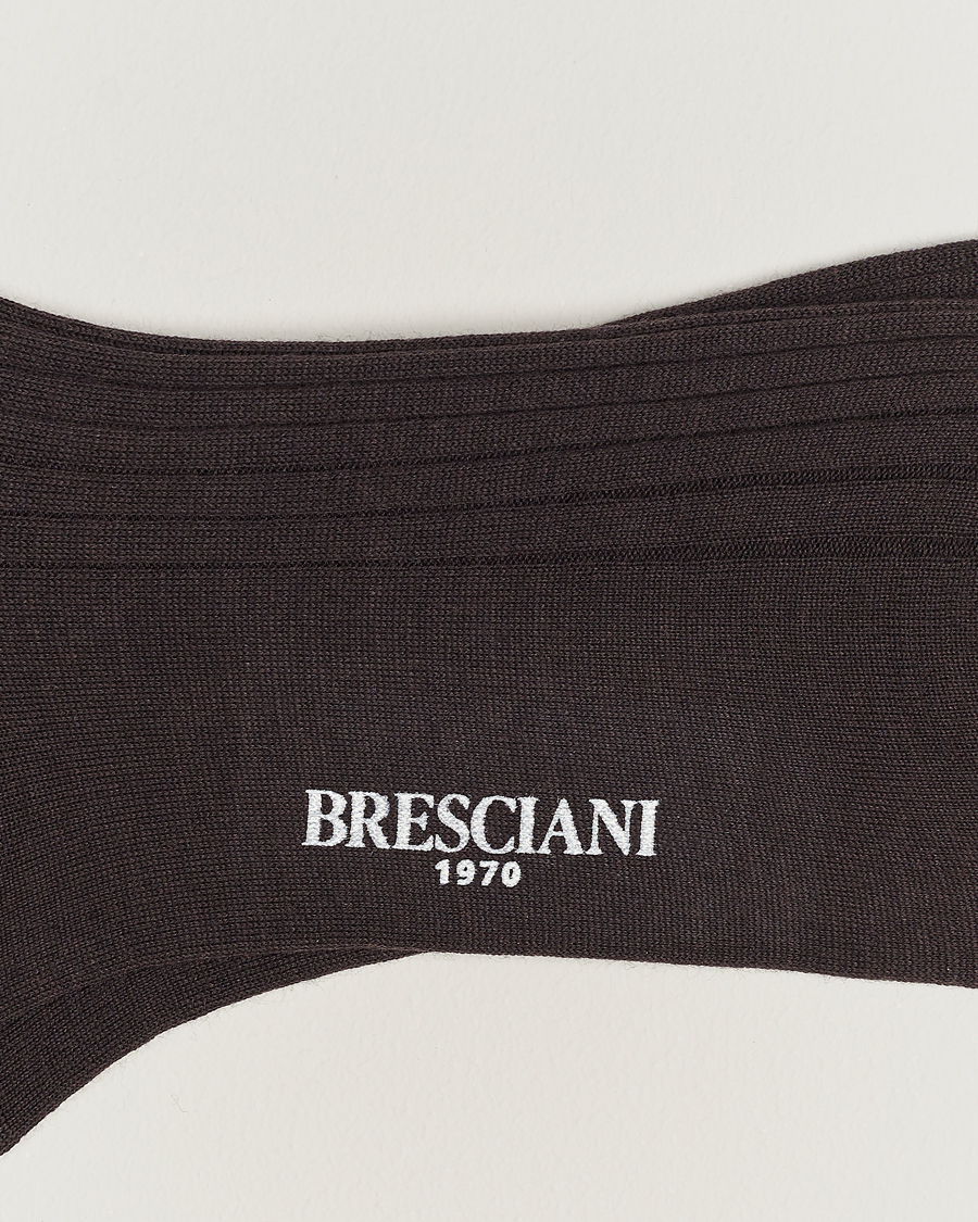 Mies | Merinovillasukat | Bresciani | Wool/Nylon Ribbed Short Socks Brown
