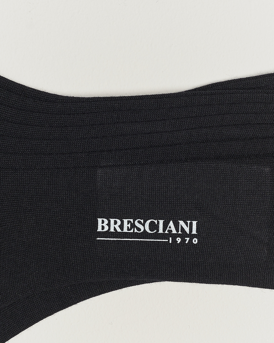 Mies |  | Bresciani | Wool/Nylon Ribbed Short Socks Black