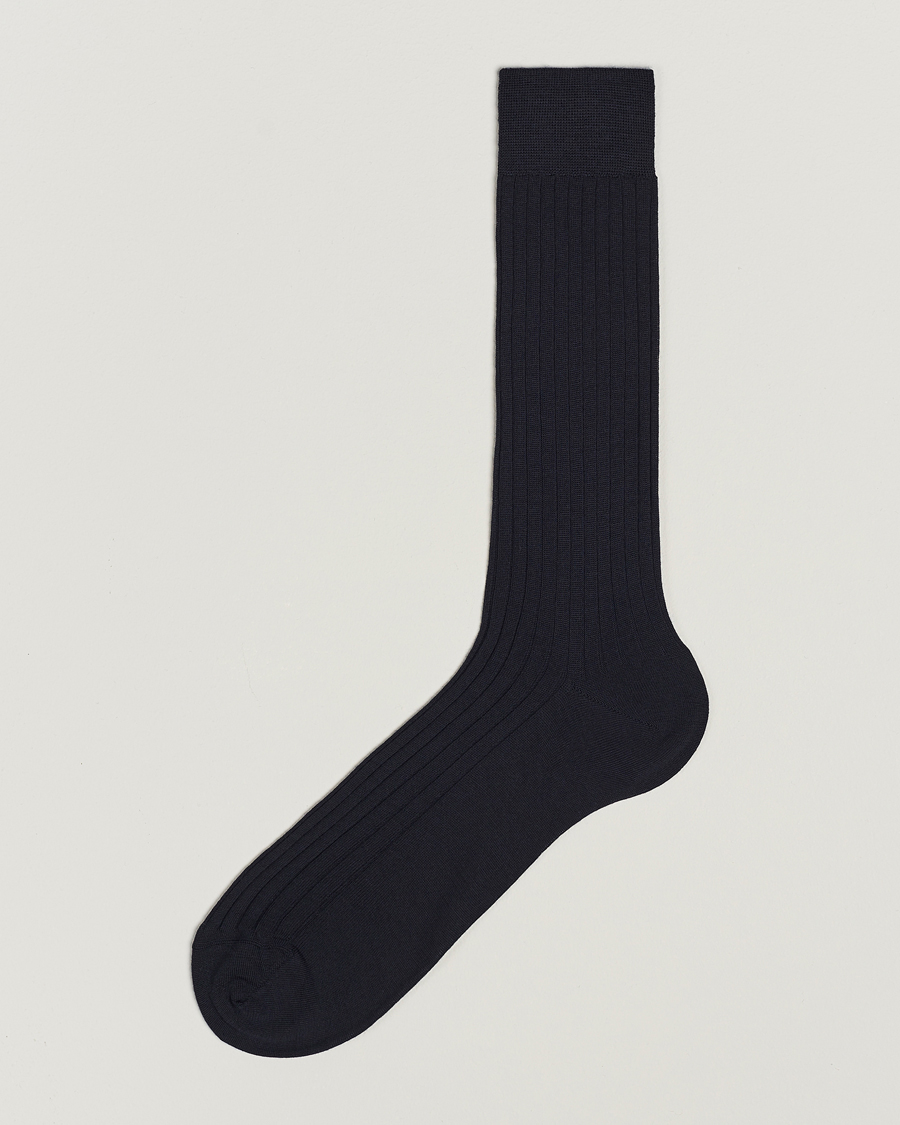 Miehet | Italian Department | Bresciani | Wool/Nylon Ribbed Short Socks Navy