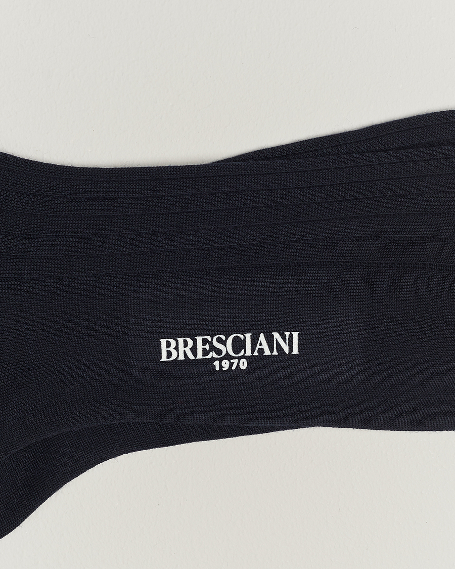 Mies |  | Bresciani | Wool/Nylon Ribbed Short Socks Navy