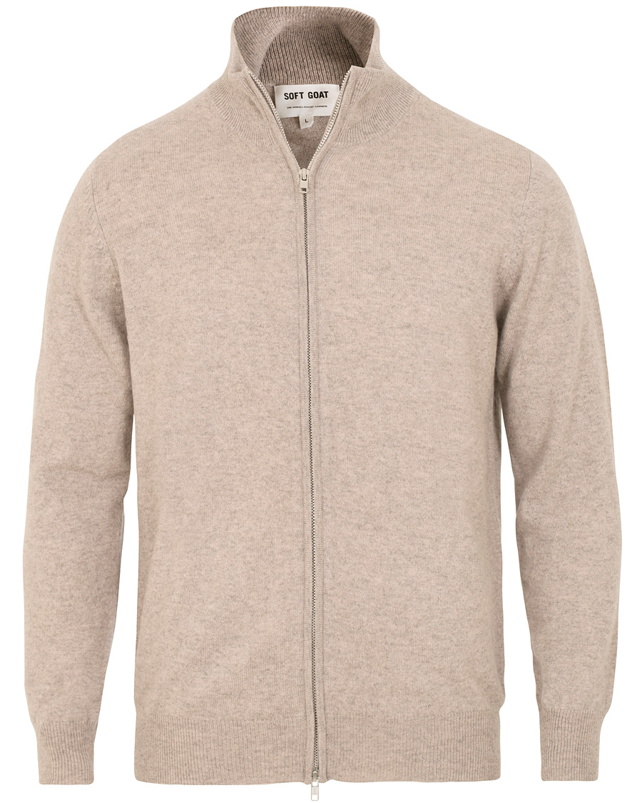 Mies | Puserot | Soft Goat | Cashmere Full-zip Light Taupe