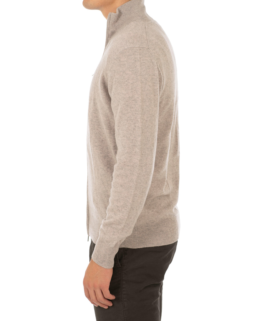 Mies | Puserot | Soft Goat | Cashmere Full-zip Light Taupe