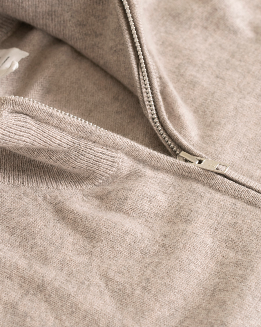 Mies | Puserot | Soft Goat | Cashmere Full-zip Light Taupe
