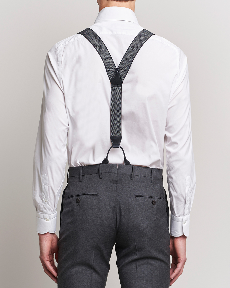 Mies | Albert Thurston Elastic Herringbone Braces 35mm Blue | Albert Thurston | Elastic Herringbone Braces 35mm Blue