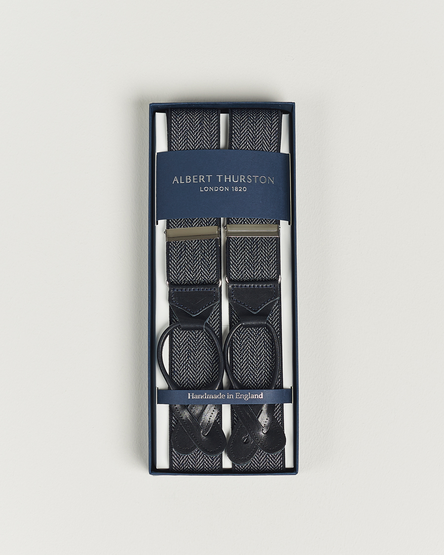 Mies | Albert Thurston Elastic Herringbone Braces 35mm Blue | Albert Thurston | Elastic Herringbone Braces 35mm Blue