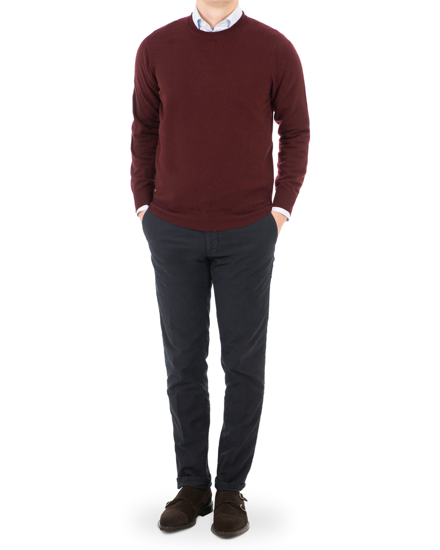 Mies | Puserot | Piacenza Cashmere | Cashmere Crew Neck Sweater Burgundy
