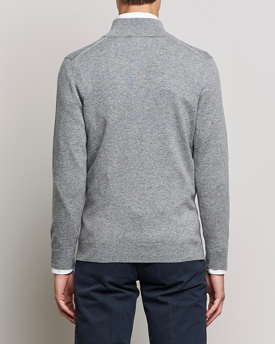 Mies | Puserot | Piacenza Cashmere | Cashmere Half Zip Sweater Light Grey