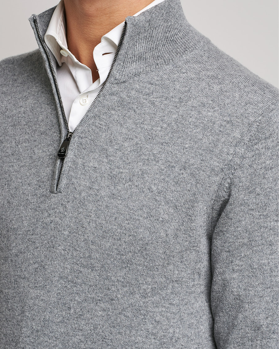 Mies | Puserot | Piacenza Cashmere | Cashmere Half Zip Sweater Light Grey