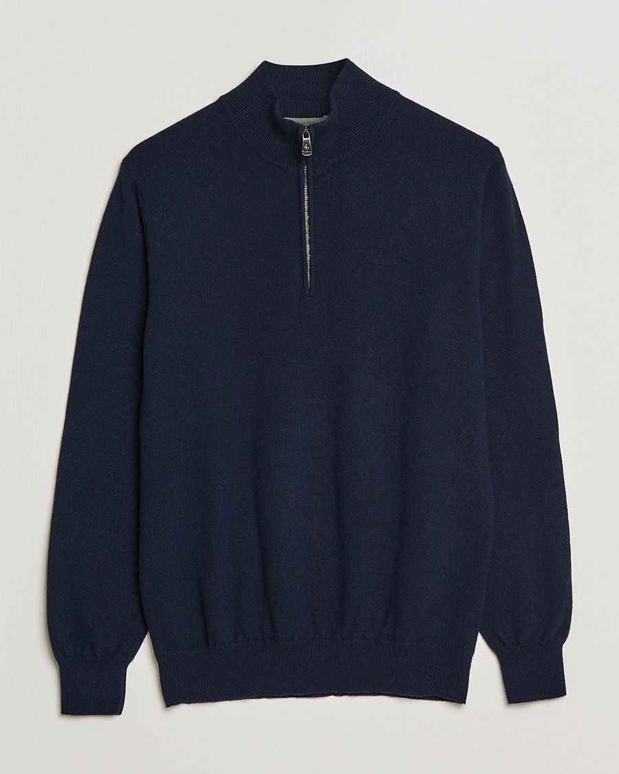 Mies | Puserot | Piacenza Cashmere | Cashmere Half Zip Sweater Navy