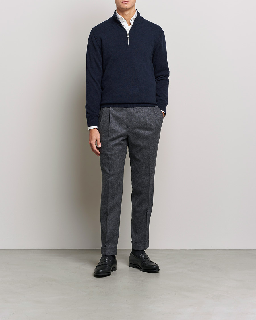 Mies | Puserot | Piacenza Cashmere | Cashmere Half Zip Sweater Navy