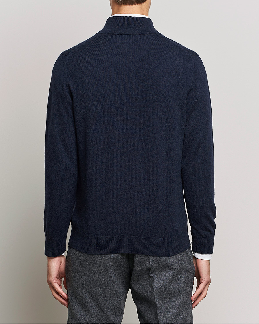 Mies | Puserot | Piacenza Cashmere | Cashmere Half Zip Sweater Navy
