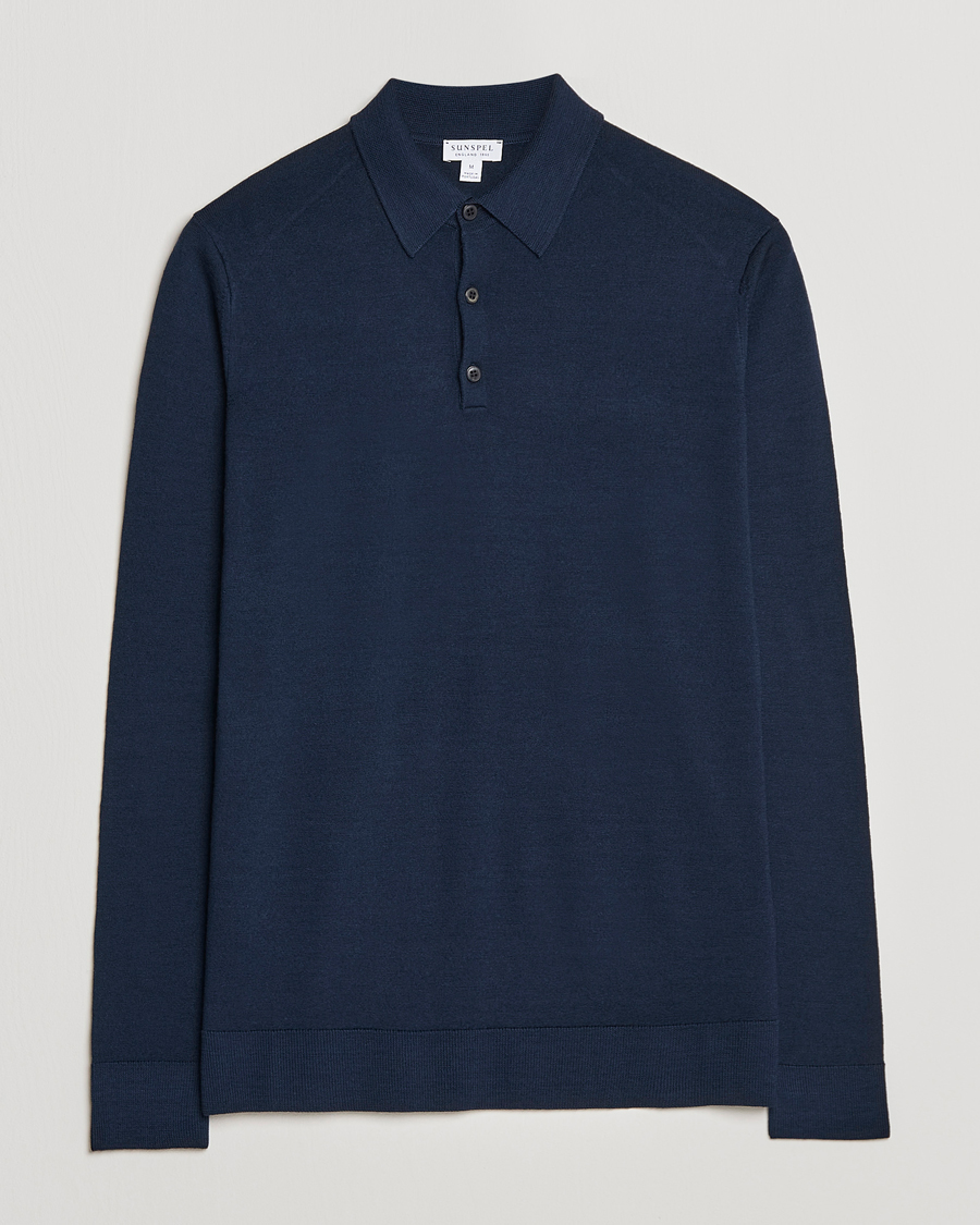 Mies | Puserot | Sunspel | Long Sleeve Polo Navy