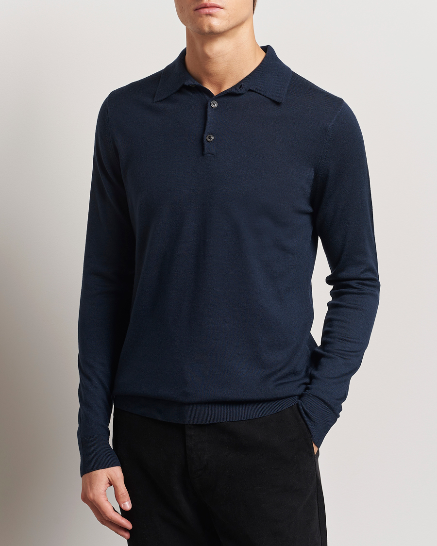 Mies | Puserot | Sunspel | Long Sleeve Polo Navy