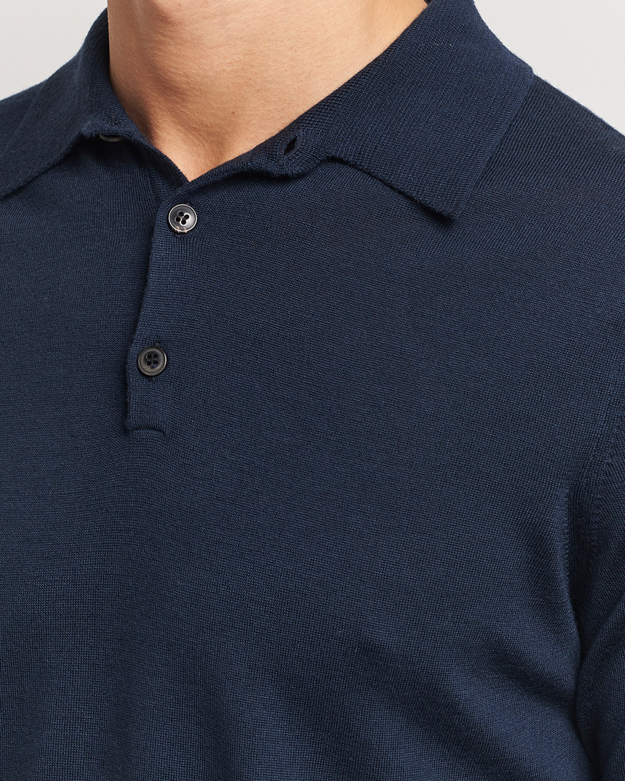 Mies | Puserot | Sunspel | Long Sleeve Polo Navy