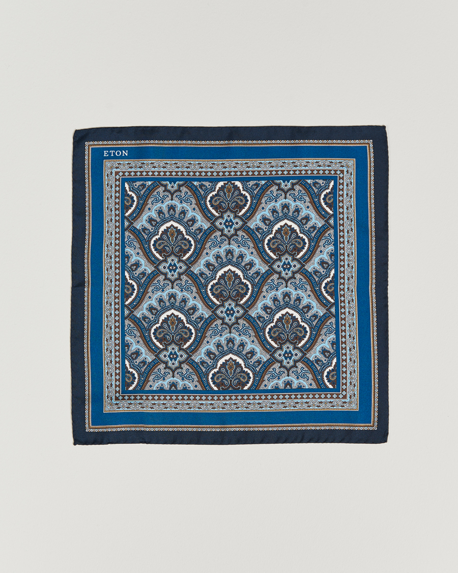 Mies | Taskuliinat | Eton | Silk Paisley Print Pocket Square Blue