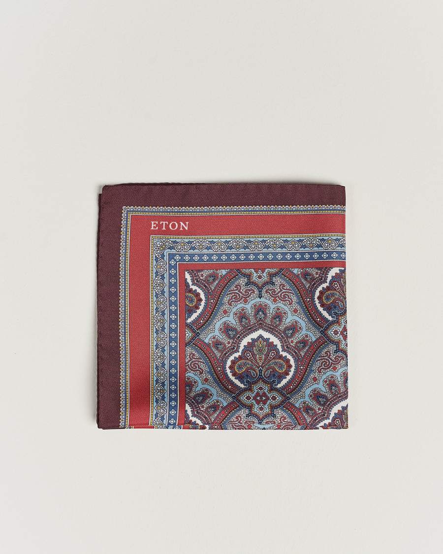 Mies | Eton Silk Paisley Print Pocket Square Red | Eton | Silk Paisley Print Pocket Square Red