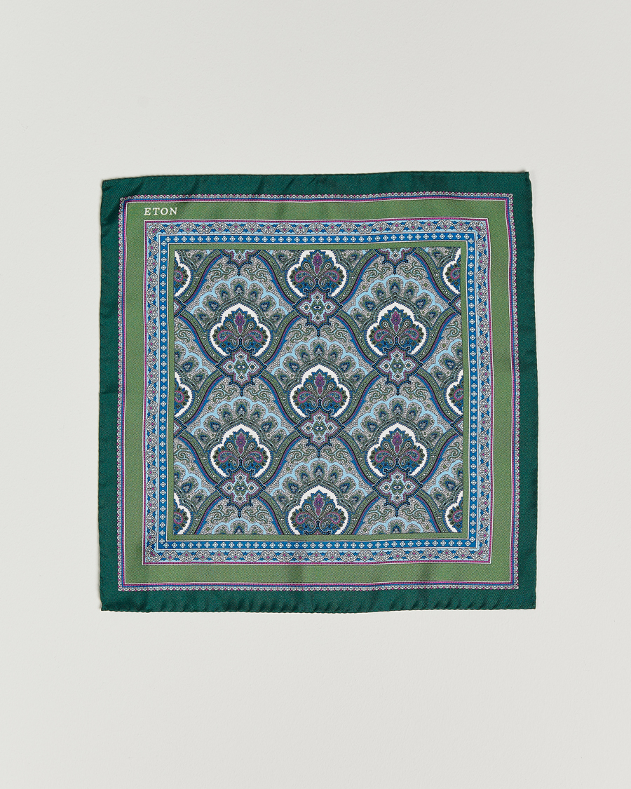 Mies |  | Eton | Silk Paisley Print Pocket Square Green