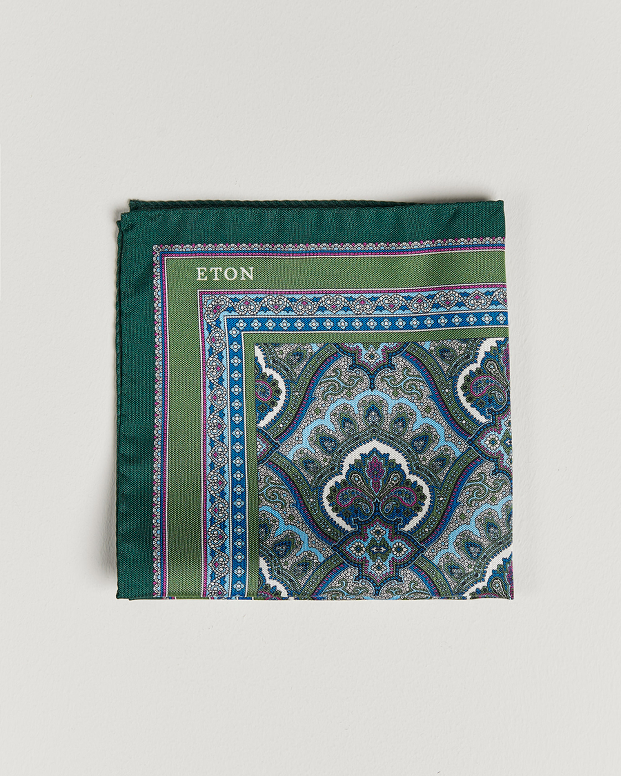 Mies | Taskuliinat | Eton | Silk Paisley Print Pocket Square Green