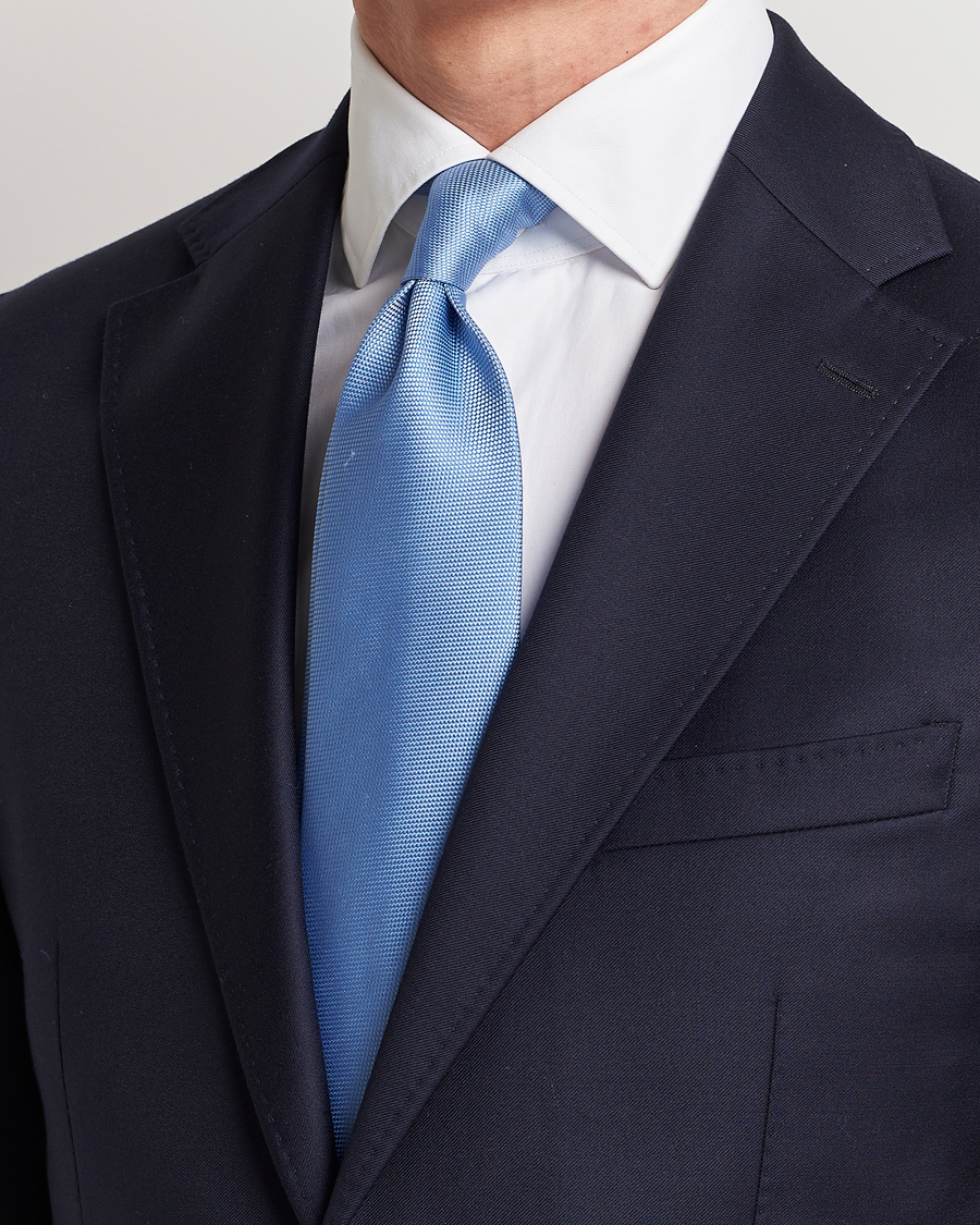 Mies | Solmiot | Eton | Silk Basket Weave Tie Light Blue