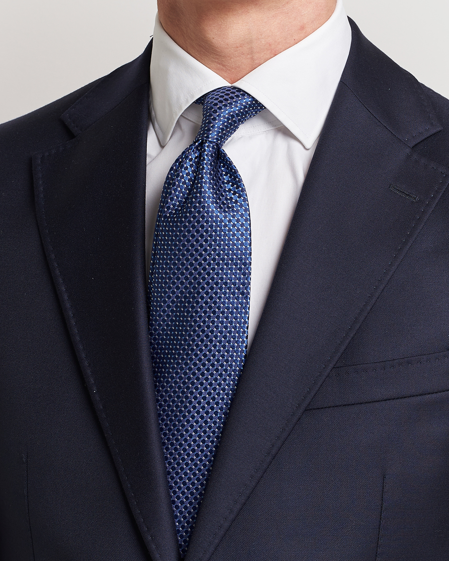 Mies | Solmiot | Eton | Silk Geometric Weave Tie Navy